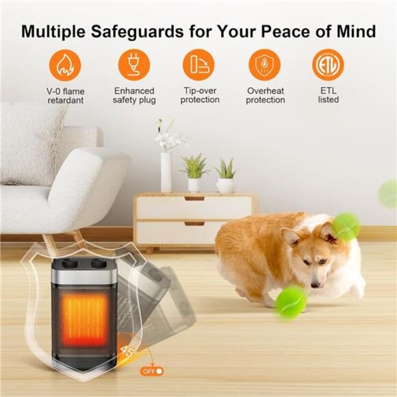 Space Heater Indoor, 1500W Portable Heater, 60°Oscillating Electric Heater - Picture 2 of 6